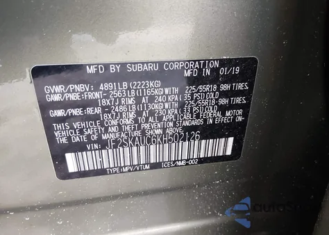 2019 Subaru Forester Limited from USA, damaged, VIN JF2SKAUC6KH502126